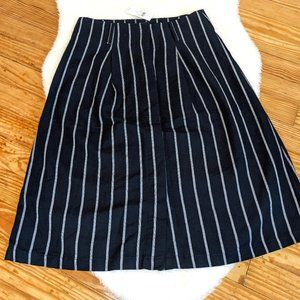 Black & White Pinstriped Knee Length A Line Button Front Skirt, New With Tags!
